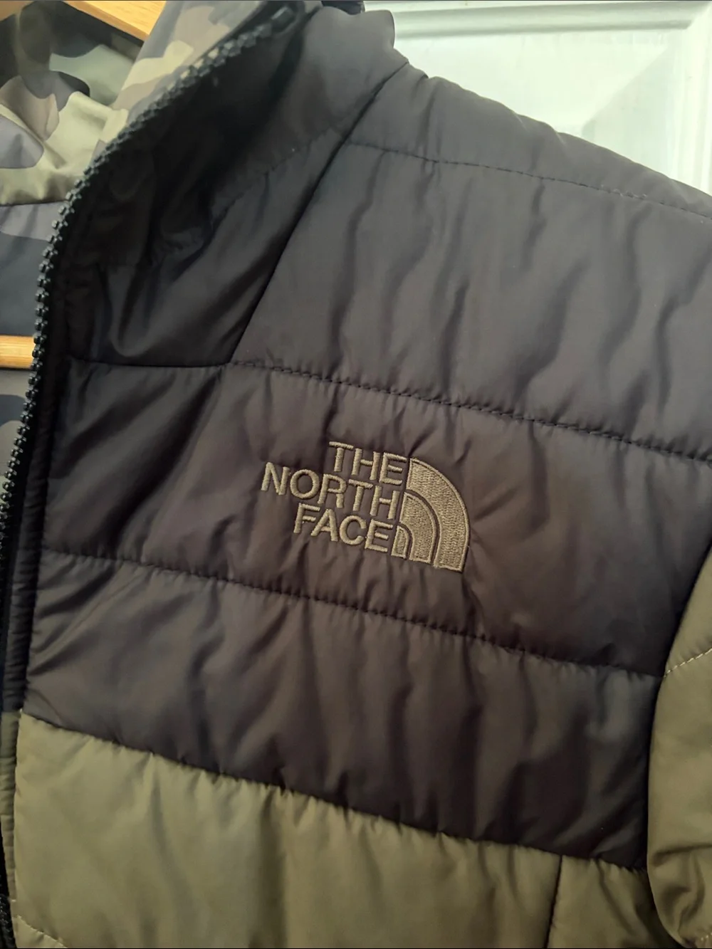 The North Face Boy’s Olive and Black Quilted Puffer Jacket with Hood